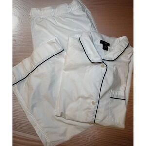 J.Crew Re-Imagined XL White  Pajama Set Cotton Knit Button Top Lounge Sleepwear